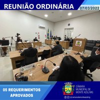 REUNIÃO ORDINÁRIA CÂMARA MUNICIPAL DE MONTE AZUL/MG - 07/03/2022